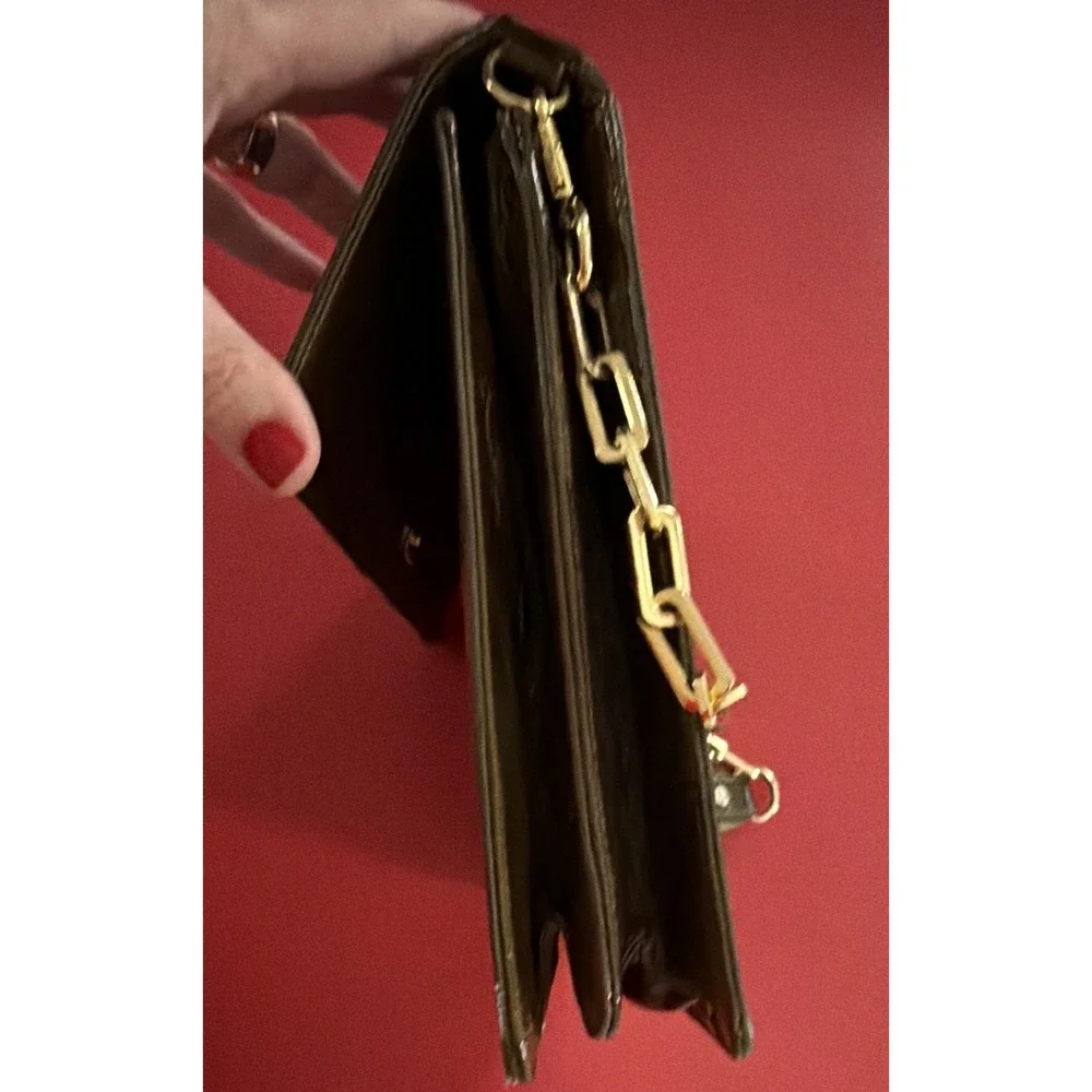 Tory Burch Indie Vintage Retro Artsy Olive Blue Shoulder Bag Gold Chain